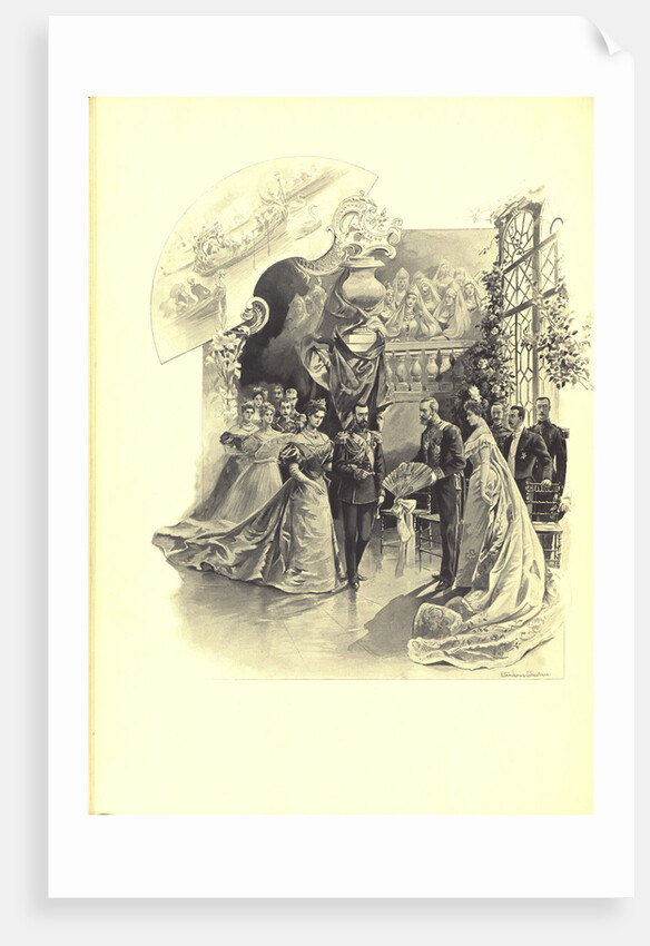 Alexandra Fyorodovna and Nicholas II during the ceremonial reception at the French Embassy, 1899 by Elena Petrovna Samokish-Sudkovskaya