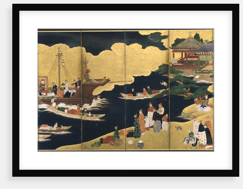 Arrival of a Portuguese ship. Nanban screen, ca. 1600 by Anonymous