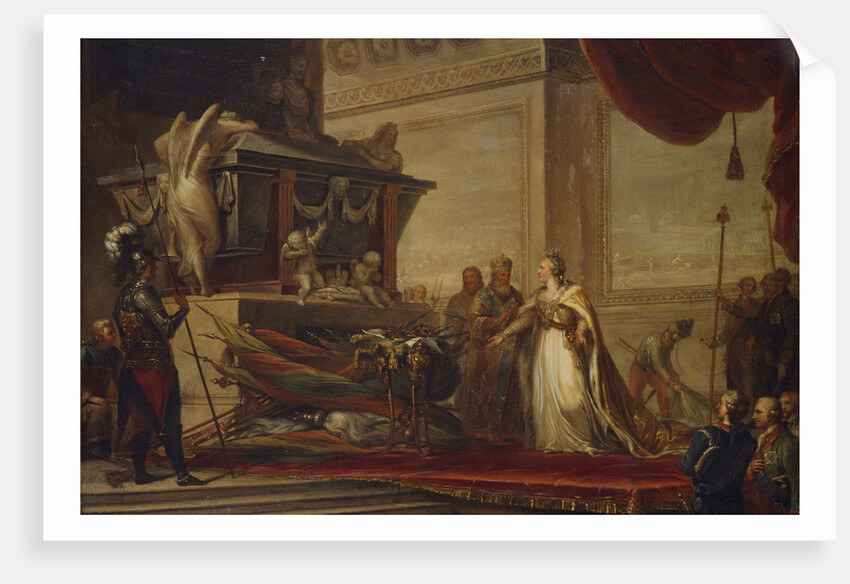 Catherine II laying the trophies of the Battle of Chesma on the tomb of Peter the Great, 1791 by Andreas Caspar Hüne