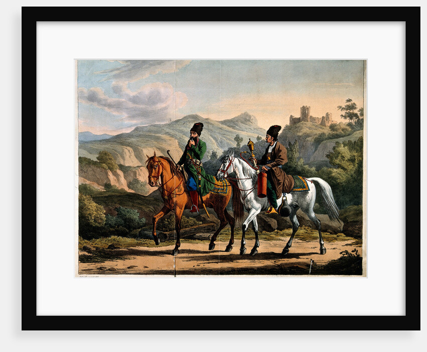 Persian smoking a hookah on horseback, ca 1820 by Alexander Osipovich Orlowski