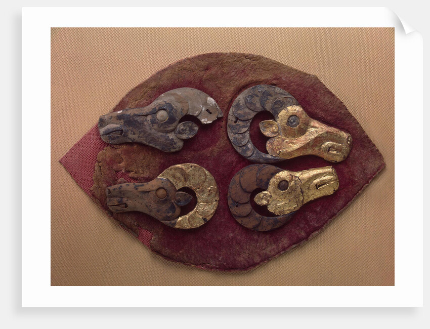 Fragment of a Felt Covering for a Saddle, with Mouflons Heads, 6th century BC by Pazyryk Burial Mounds Ancient Altaian