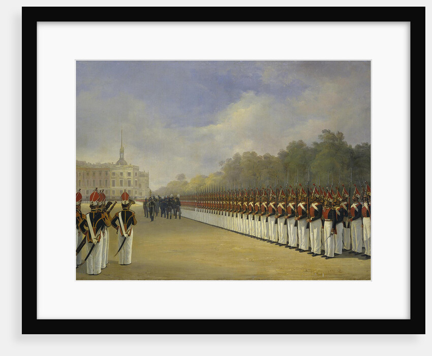 Parade of the Pavlovsky Guard Regiment on the Field of Mars in Saint Petersburg, 1830s by Adolphe Ladurner