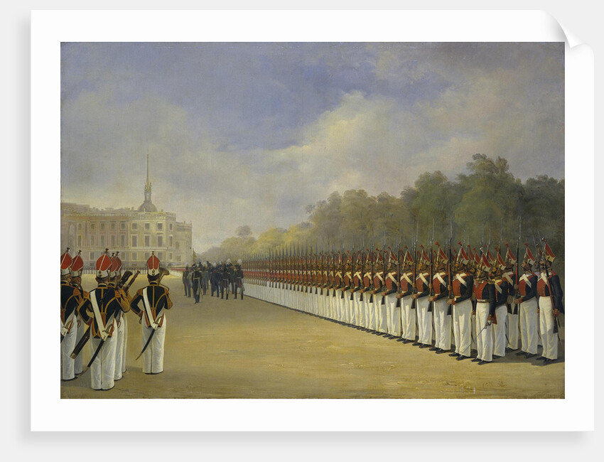 Parade of the Pavlovsky Guard Regiment on the Field of Mars in Saint Petersburg, 1830s by Adolphe Ladurner