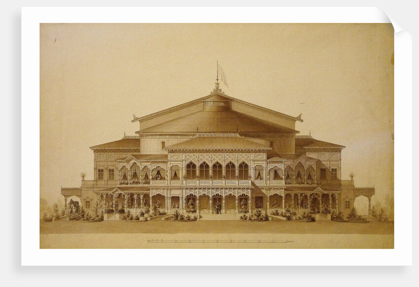 Project of the wooden summer theatre in Pavlovsk, Main facade, 1876 by Anonymous