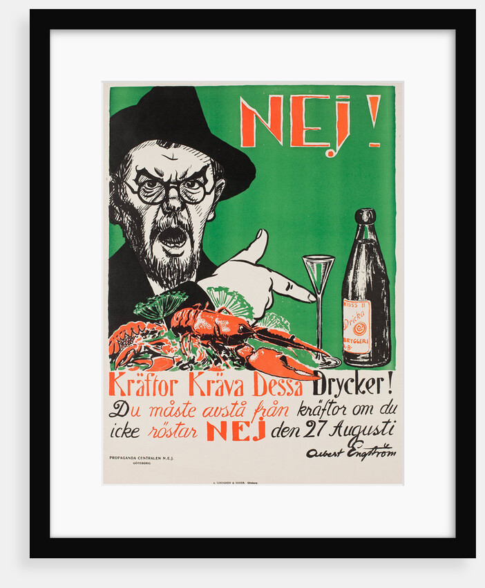 No! Crayfish require these drinks!, Swedish anti-Prohibition poster, 1922 by Anonymous