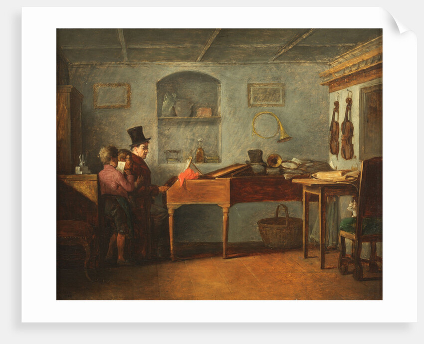 The schoolmaster with the boys singing flat at the piano, 1840 by Anonymous