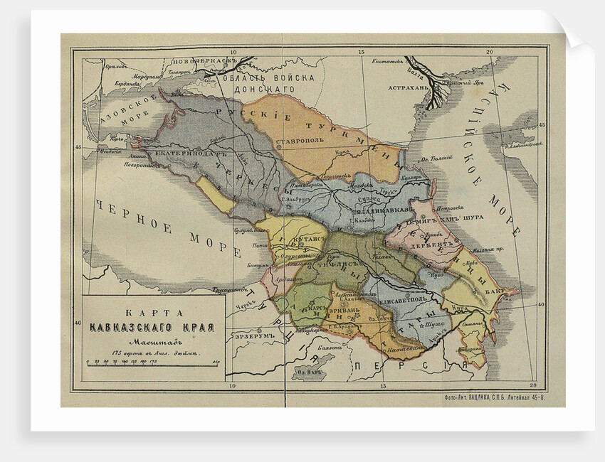 Map of the Caucasus Krai, Mid of the 19th cen by Anonymous