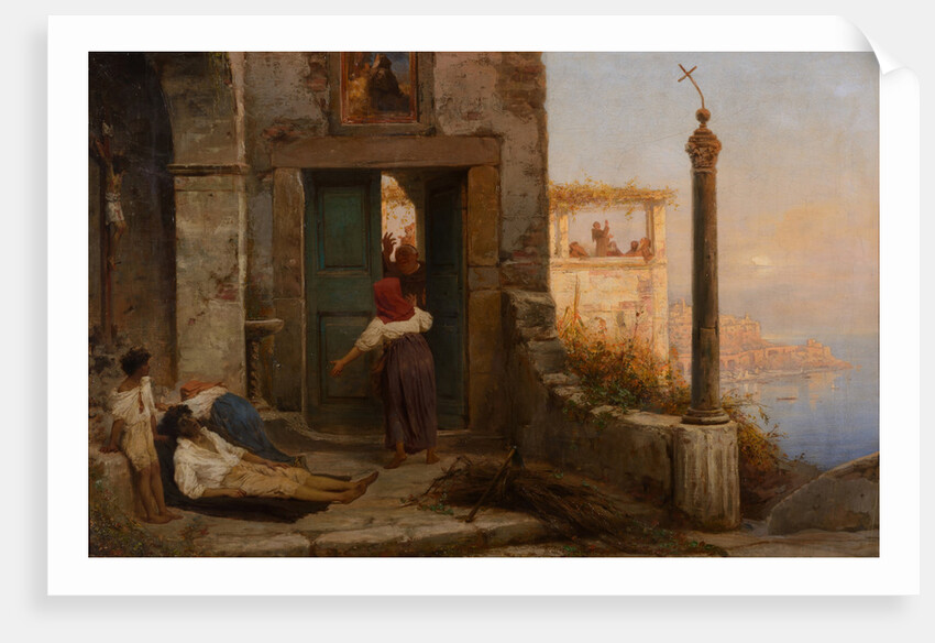 Sick man at the walls of a Catholic monastery, 1874 by Anonymous