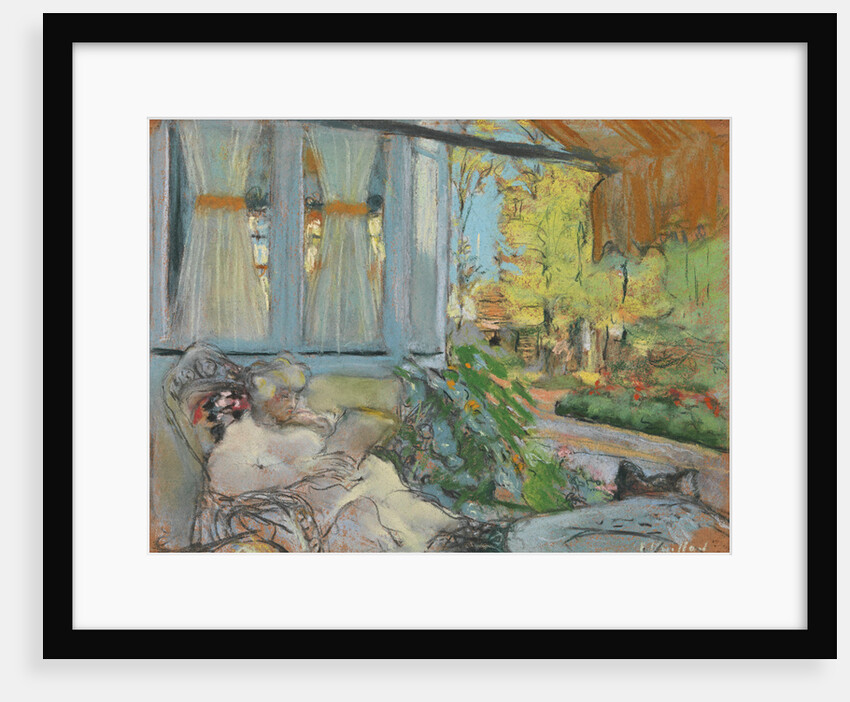 Madame Hessel reading on Cézannes enclosed terrace by Anonymous