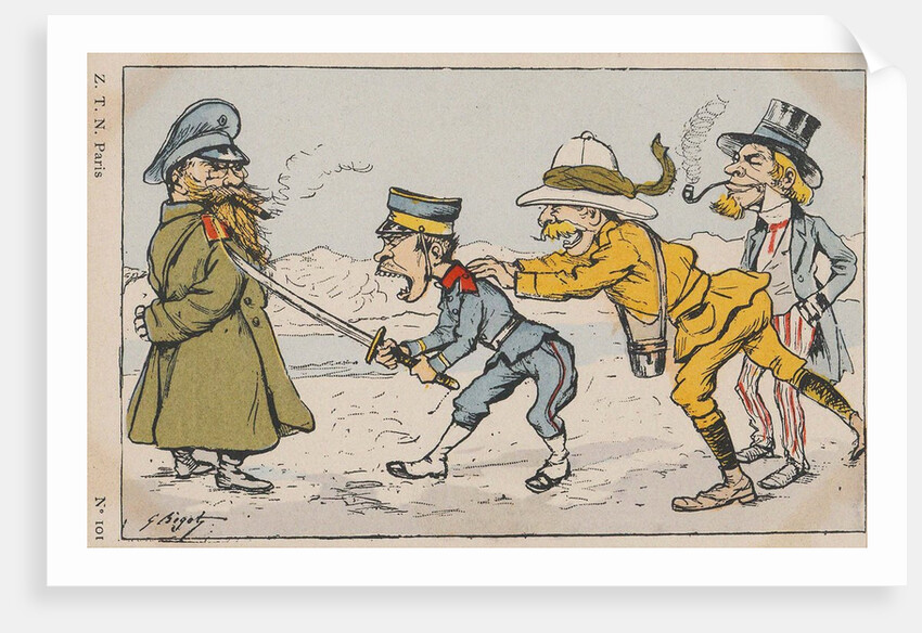 Japanese soldier challenging Russian soldier, urged on by an Englishman and Uncle Sam by Anonymous