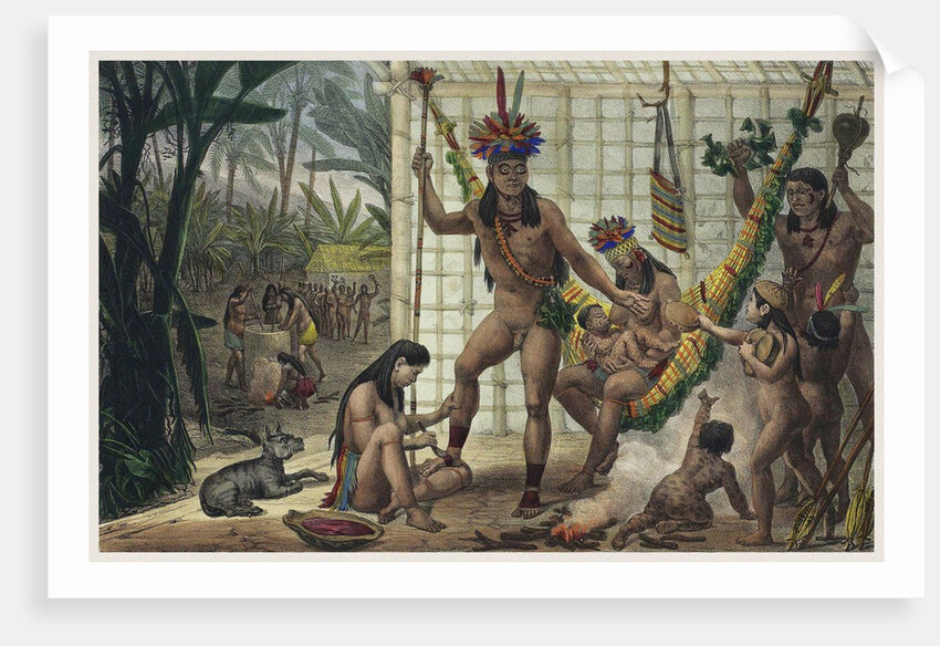 Family of a Camacan Indian Chief Preparing for a Festival. Illustration from Voyage pittoresque et h by Anonymous