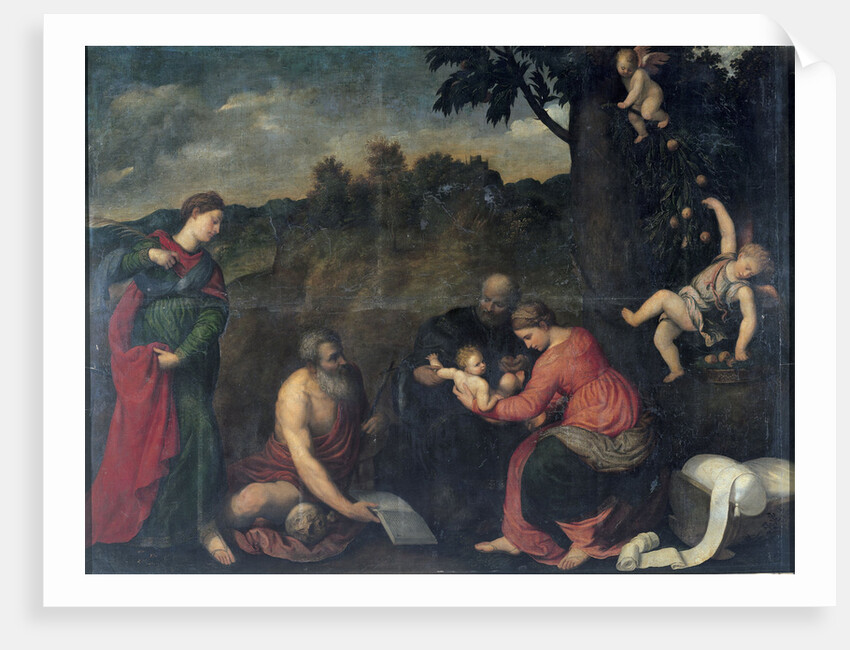 The Holy Family with Saints Jerome, Catherine of Alexandria and angels by Anonymous