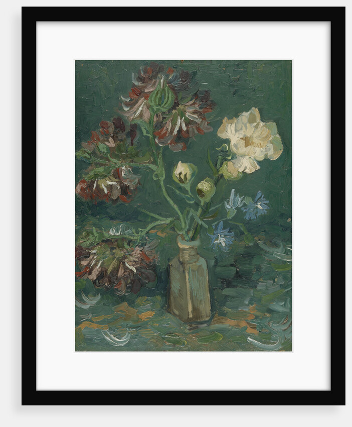 Bottle with Peonies and Blue Delphiniums by Anonymous