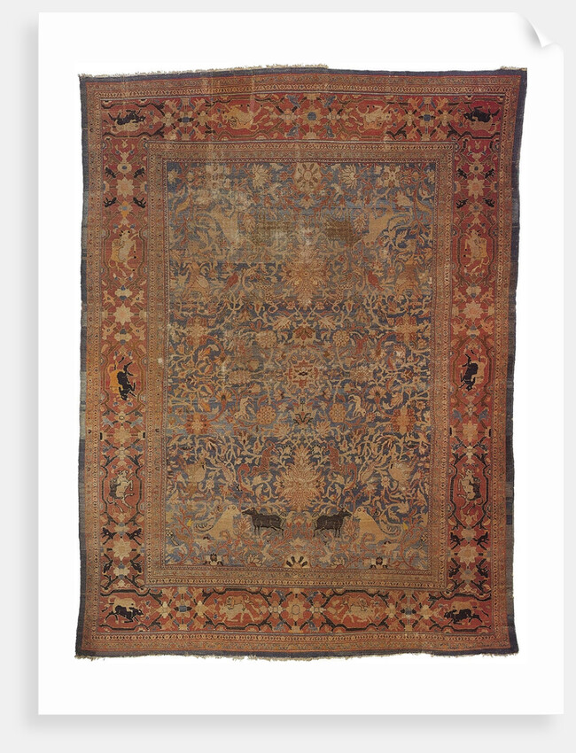 Amida carpet depicting the emblem of Emir: lion attacking bull by Anonymous