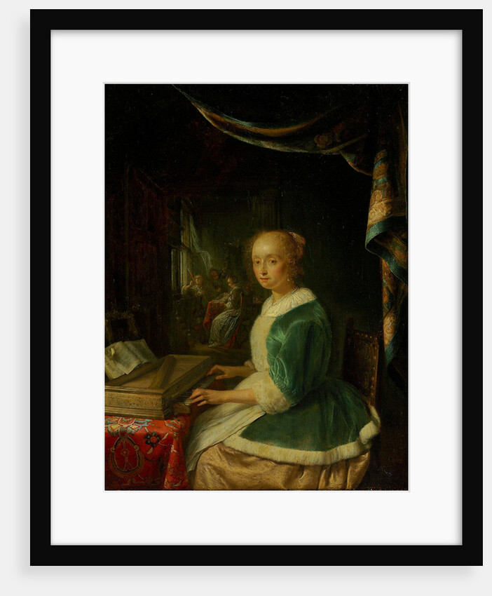 A young lady playing a clavichord by Anonymous