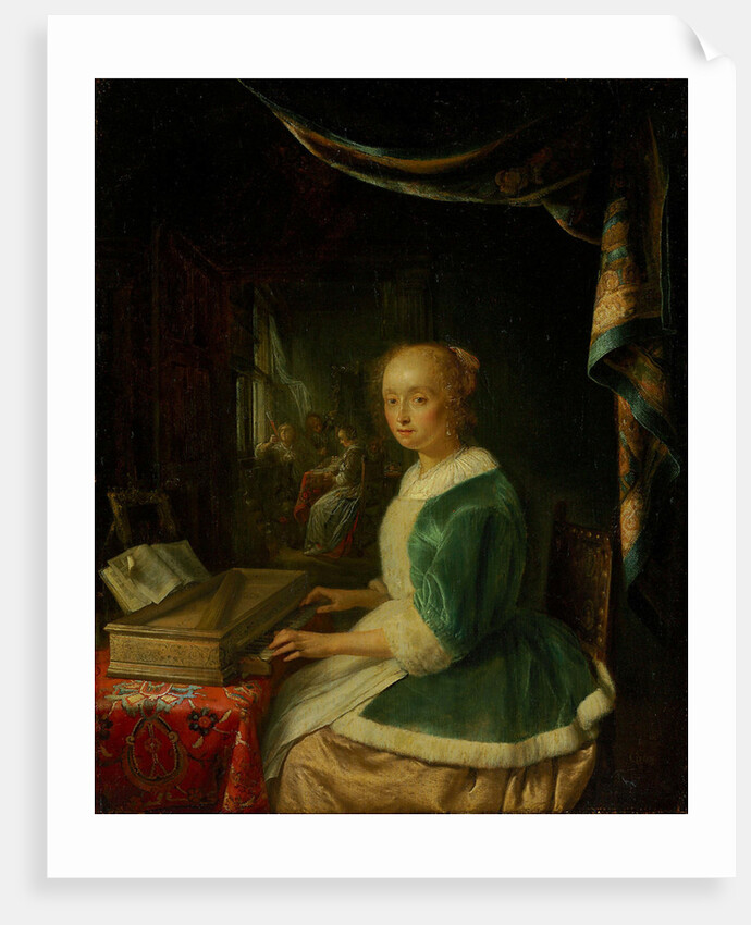 A young lady playing a clavichord by Anonymous