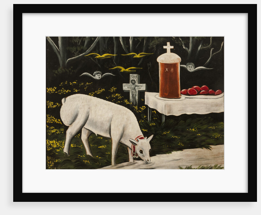 A paschal lamb and easter table with flying angels by Anonymous