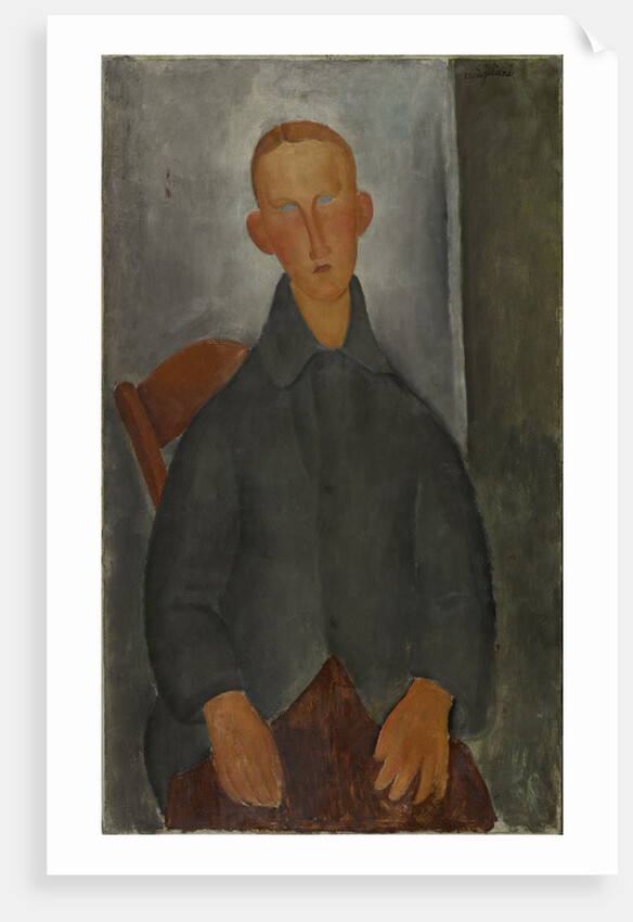 Seated boy with red hair and grey jacket by Anonymous