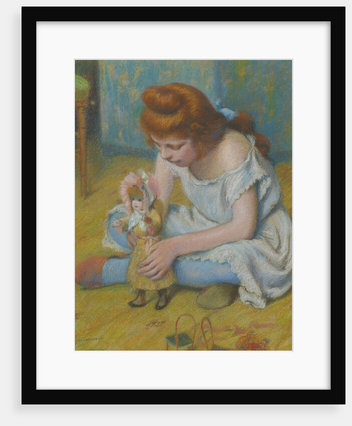Yung girl playing with a doll by Anonymous