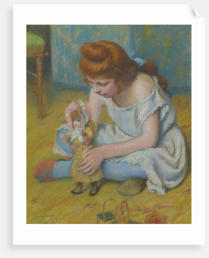 Yung girl playing with a doll by Anonymous