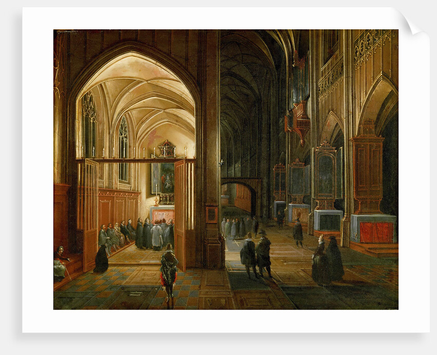 Evening service in a Gothic church by Anonymous