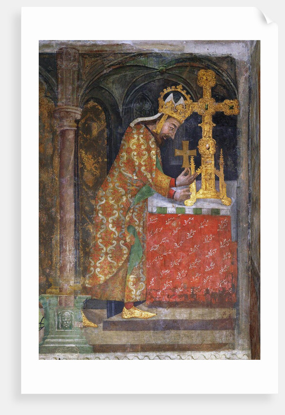 Charles IV places a splinter of the Holy Cross in a reliquary, c. 1360 by Anonymous