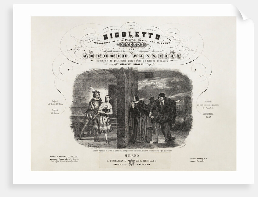 Cover of the first edition of the vocal score of opera Rigoletto by Giuseppe Verdi, 1852 by Anonymous