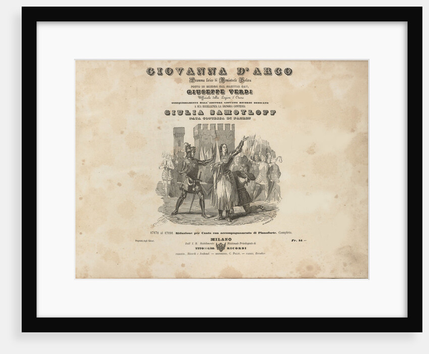 Cover of the first edition of the vocal score of opera Giovanna dArco by Giuseppe Verdi, c. 1846 by Anonymous