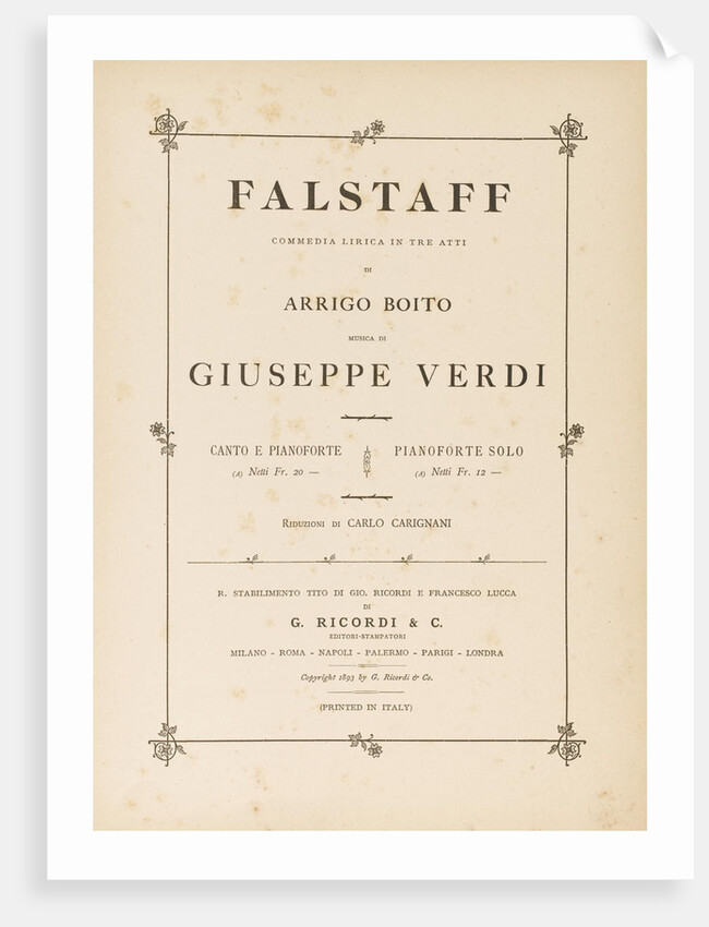 Opera Falstaff: first edition of the original version, 1893 by Anonymous