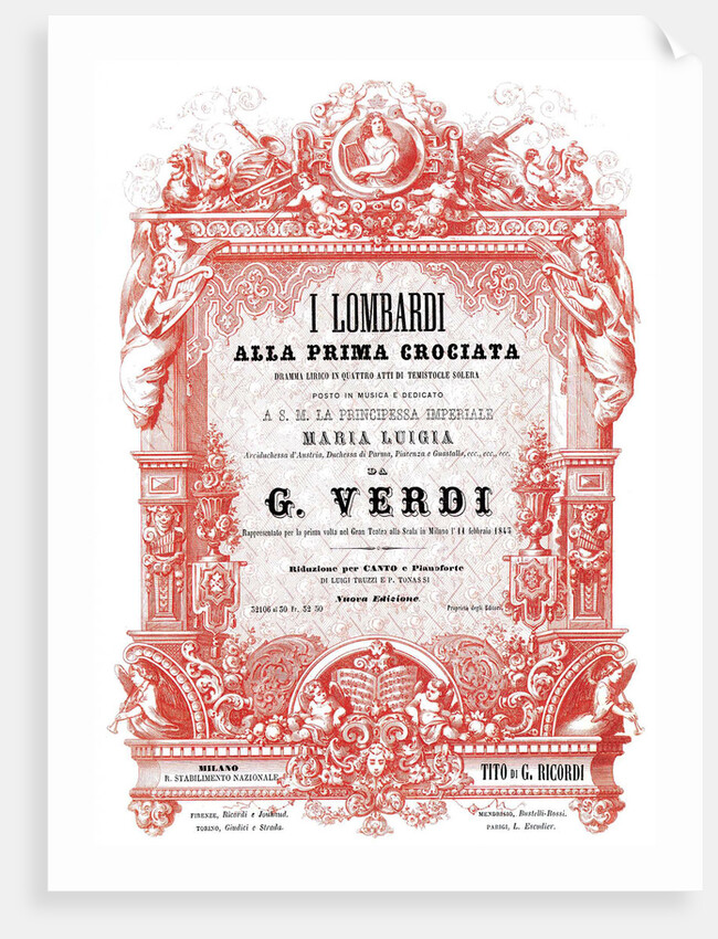 Cover of the vocal score of opera I Lombardi alla prima crociata by Giuseppe Verdi, 1861 by Anonymous