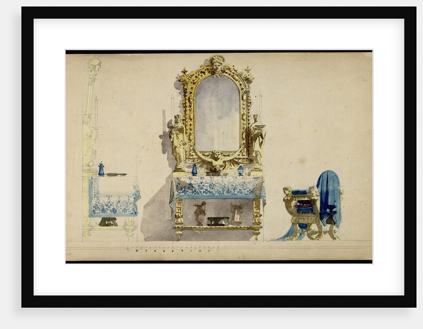 Vanity table, Desdemonas room. Set design for opera Otello by Giuseppe Verdi, world premiere, La Sc by Anonymous