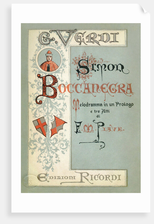 Cover to the first edition of the Libretto of opera Simon Boccanegra by Giuseppe Verdi, 1881 by Anonymous