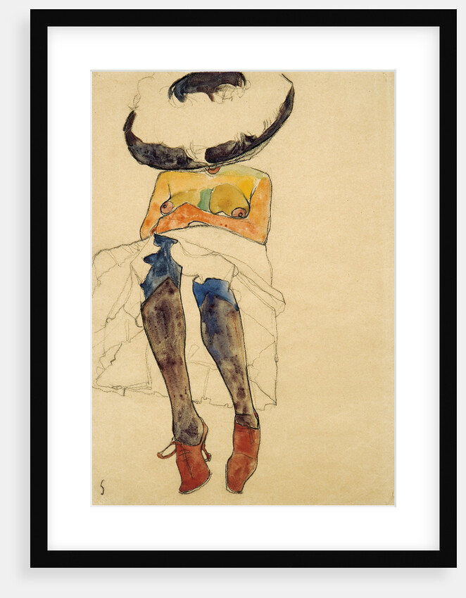 Seated semi-nude with hat and purple stockings, 1910 by Anonymous