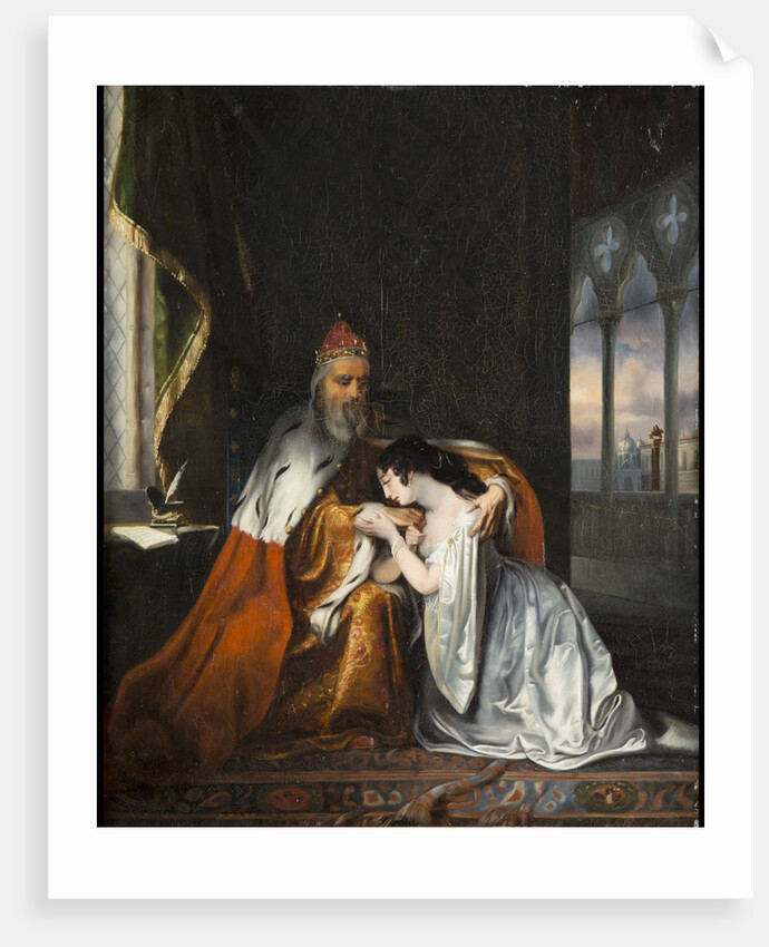 Lucrezia begging her father in law Doge Francesco Foscari to interfere in favor of her husband Jacop by Anonymous
