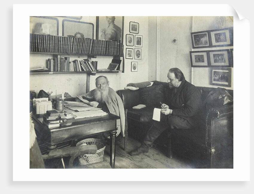 Leo Tolstoy with his secretary Vladimir Chertkov at the Yasnaya Polyana on 29 March 1909, 1909 by Anonymous