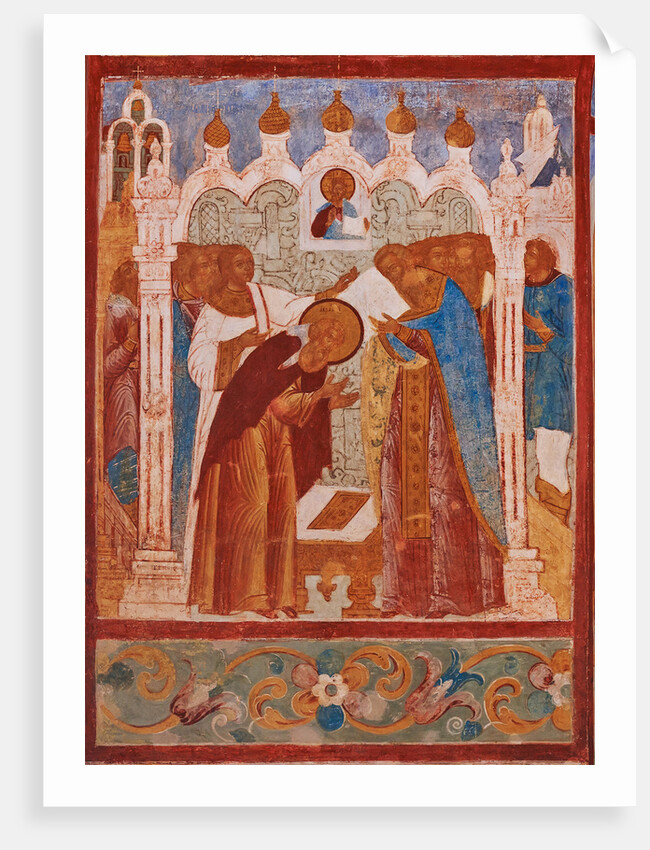 Monastic consecration of Saint Abraham of Rostov. Fresco of the Church of Saint John The Apostle in by Anonymous