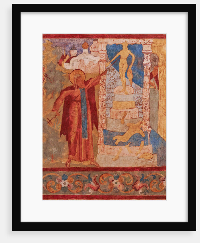 Abraham of Rostov destroys the Veless statue. Fresco of the Church of Saint John The Apostle in Ros by Anonymous
