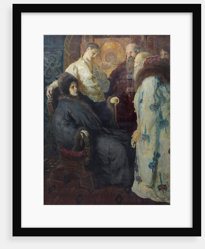 The ambassadors of the Zemsky Sobor trying to convince the nun Marfa that her son Mikhail Feodorovic by Anonymous