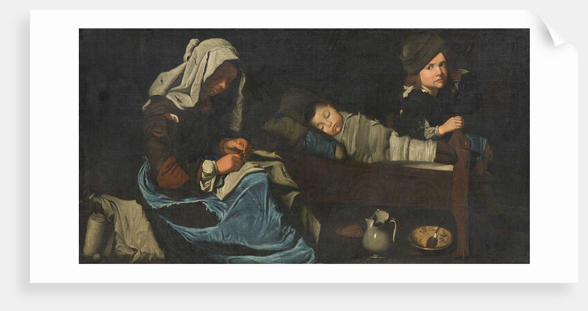Mother Sewing with Two Children, End of 17th cen by Anonymous