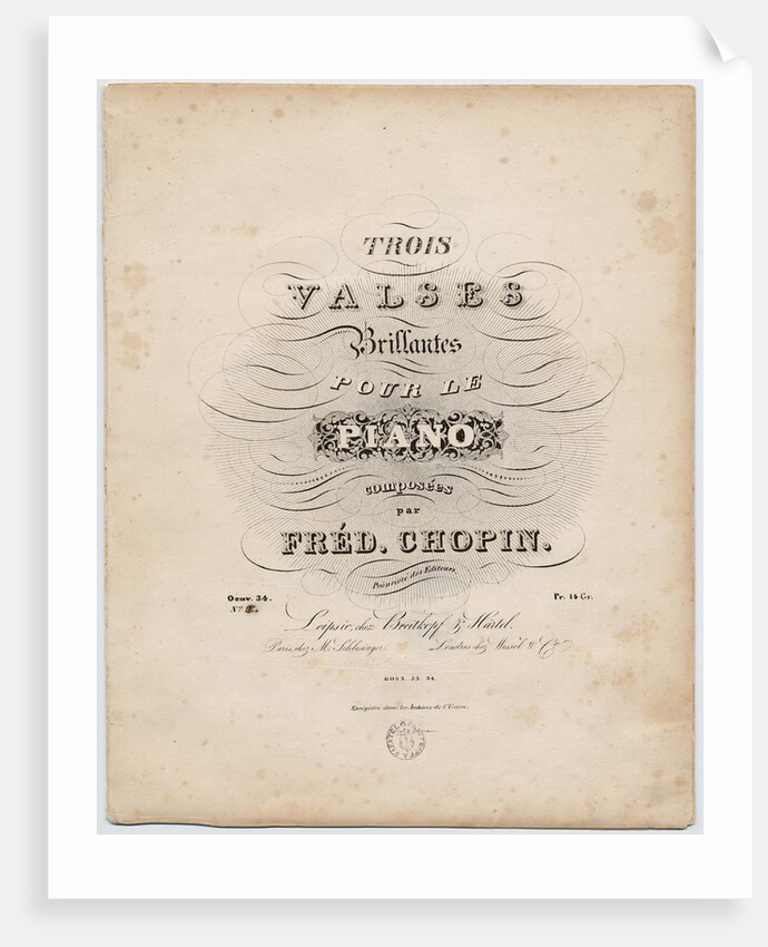 Cover page of the first German edition of the Trois Valses Brillantes, Breitkopf & Härtel, 1838 by Anonymous