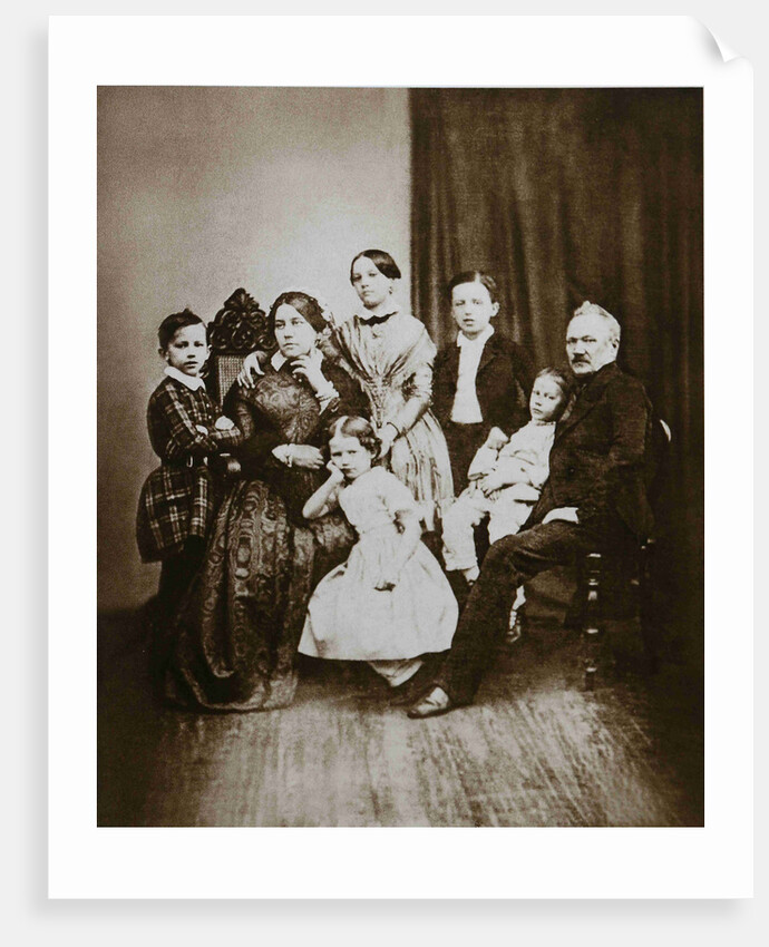The Tchaikovsky family. Left to right: Pyotr, Alexandra Andreyevna, Alexandra, Zinaida, Nikolai, Ipp by Anonymous