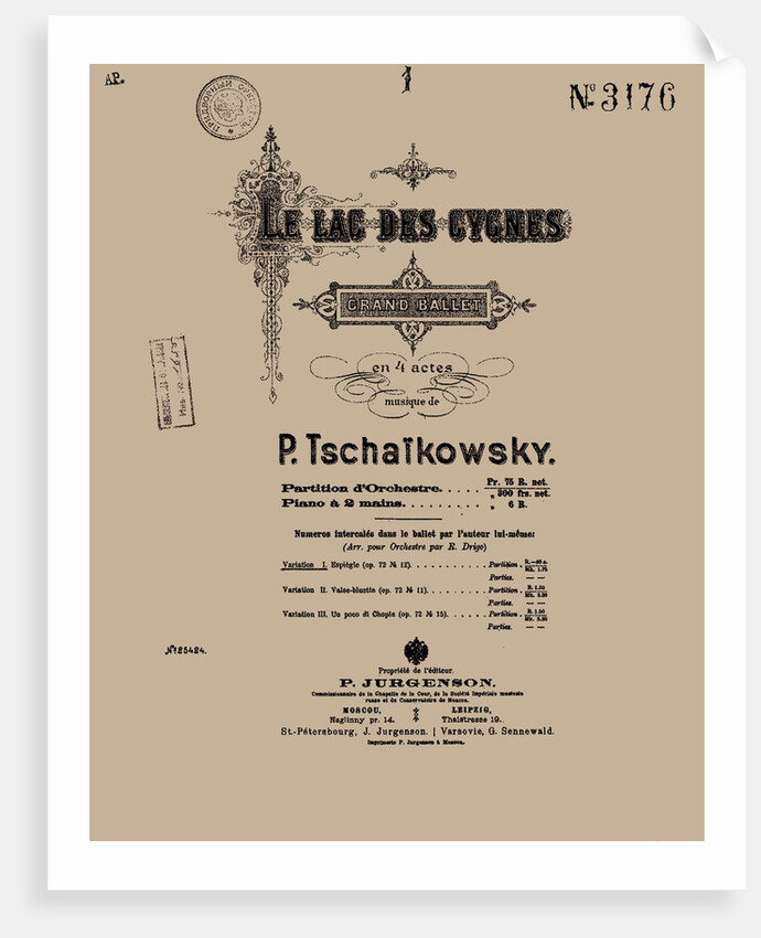 Cover of the score of the ballet Swan Lake by Pyotr Tchaikovsky, 1900 by Anonymous