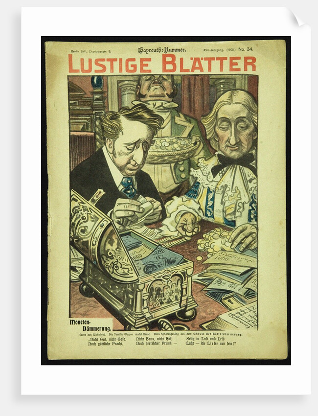 Twilight of the Coins. Caricature from Lustigen Blätter. Berlín. No 34, 1902, dedicated to the Bayre by Anonymous