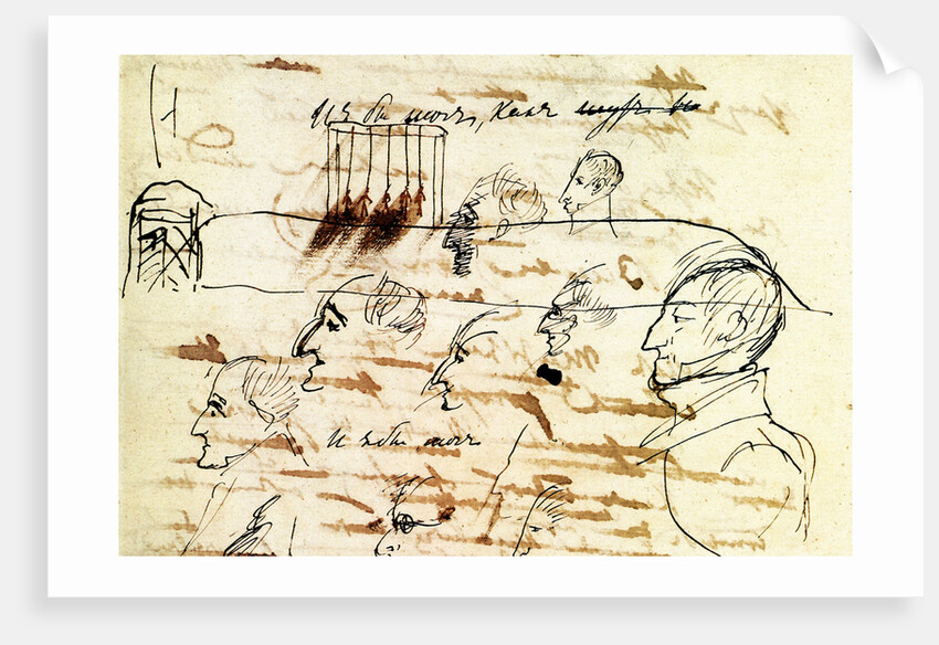 Sheet with drawing of the execution of the Decembrists, 1826-1827 by Anonymous