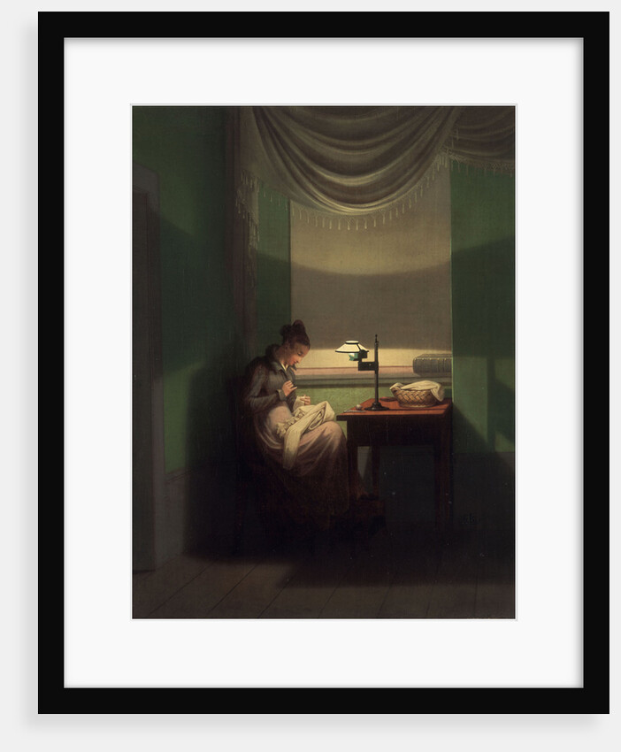 Young Woman Sewing by the Light of a Lamp, 1823 by Anonymous