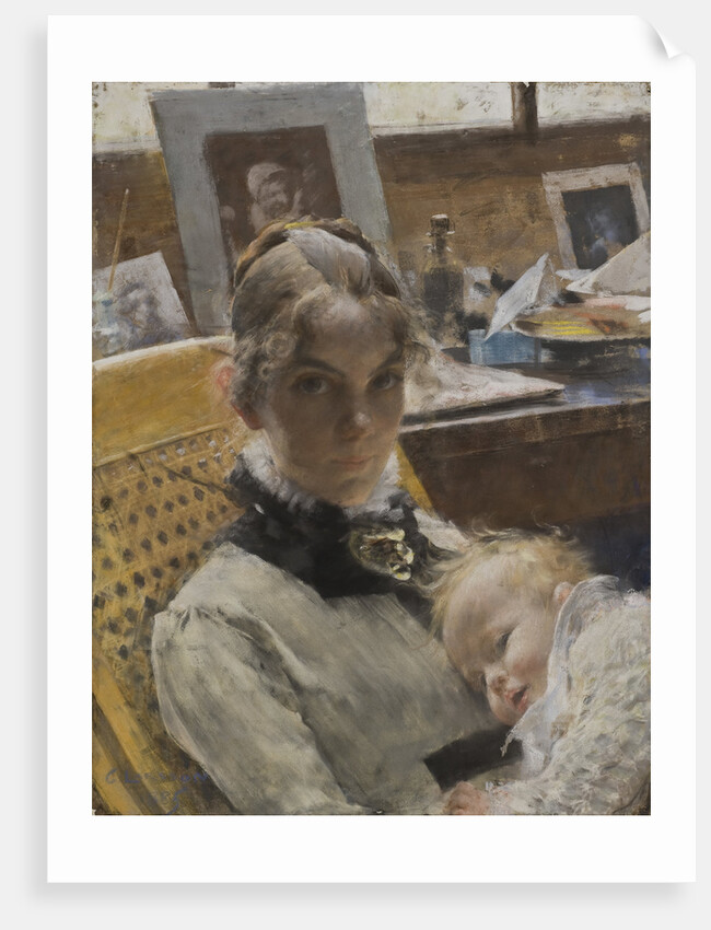 Studio Idyll. The Artists Wife and their Daughter, 1885 by Anonymous