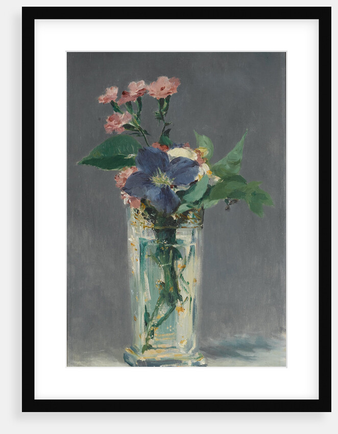 Carnations and clematis in a crystal vase, c. 1882 by Anonymous