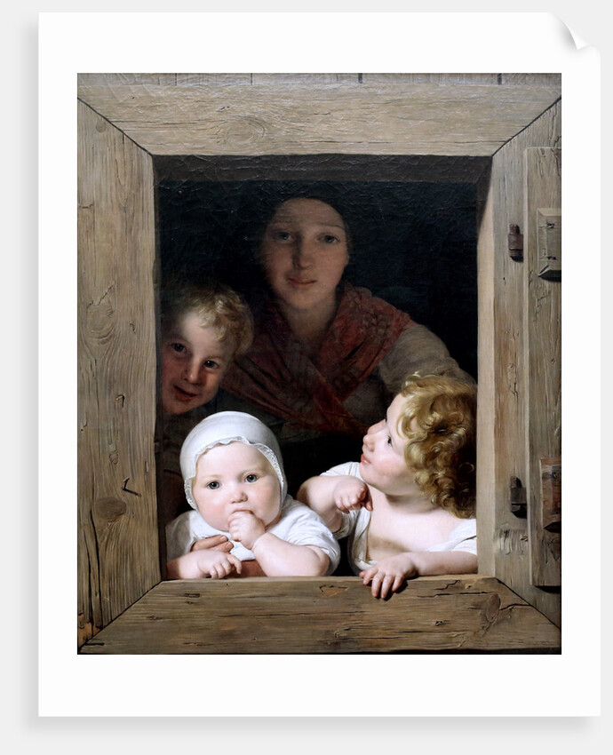 Young Peasant Woman with Three Children at the Window, 1840 by Anonymous