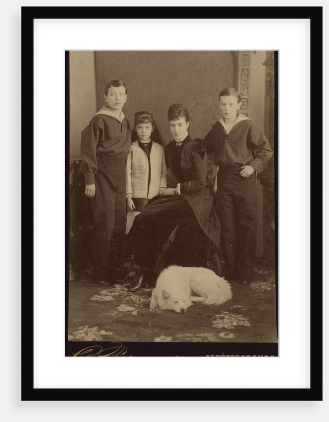 Empress Maria Fyodorovna with children, Nicholas Alexandrovich, George Alexandrovich and Xenia Alexa by Anonymous