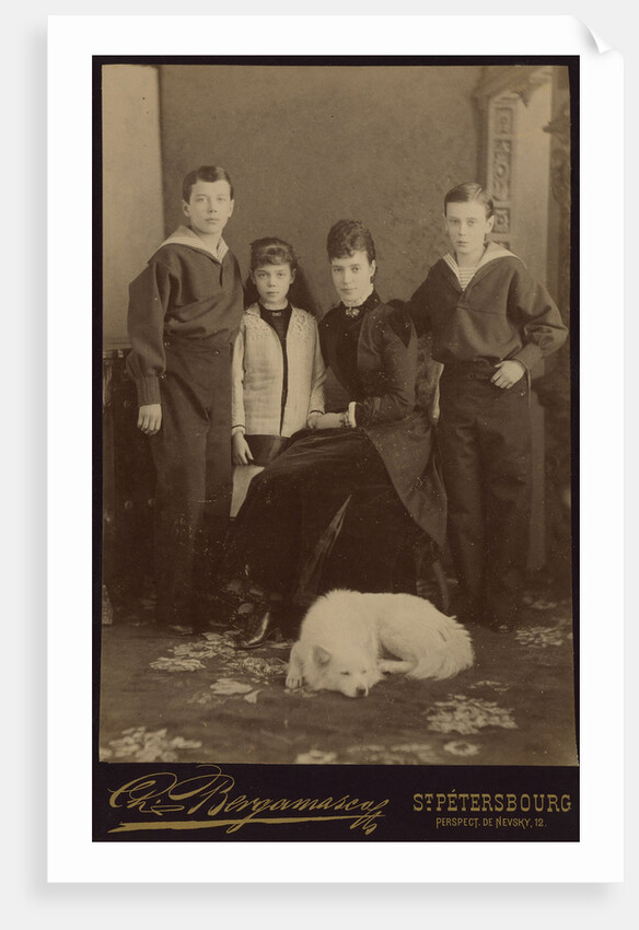 Empress Maria Fyodorovna with children, Nicholas Alexandrovich, George Alexandrovich and Xenia Alexa by Anonymous